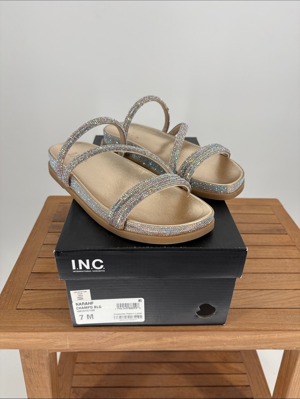 New INC International Concepts Champagne Glitter Slide Sandal size 7